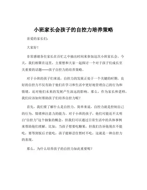 小班家长会孩子的自控力培养策略