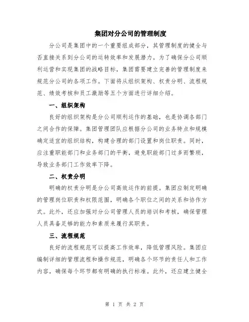 集团对分公司的管理制度
