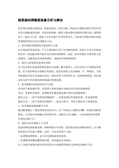 泥浆振动筛跑浆现象分析与解决