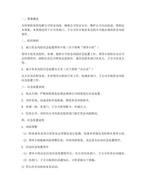 资金风险应急处置预案范文