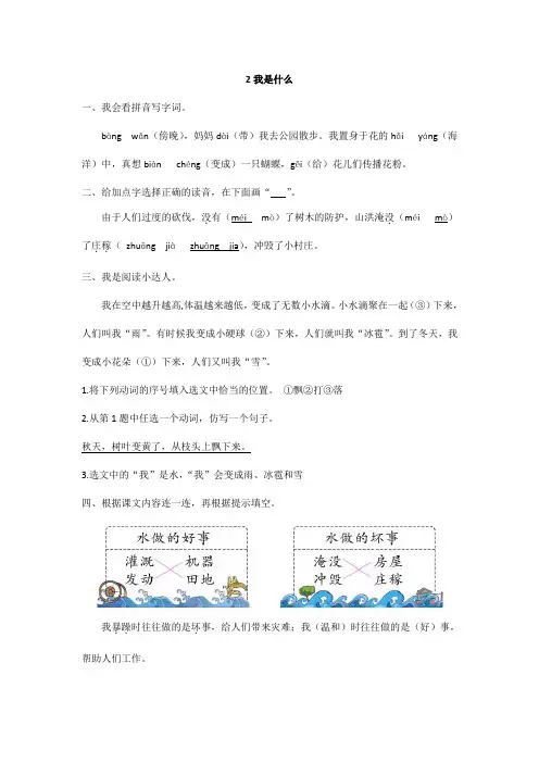 2023年部编版小学语文二年级上册一课一练(含答案)2我是什么