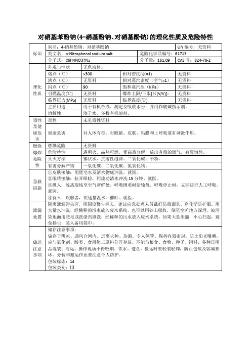 对硝基苯酚钠(4-硝基酚钠、对硝基酚钠)的理化性质及危险特性表