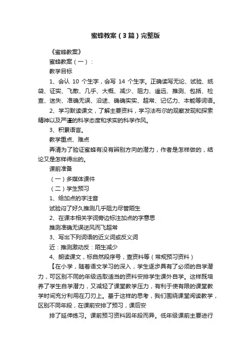 蜜蜂教案（3篇）完整版
