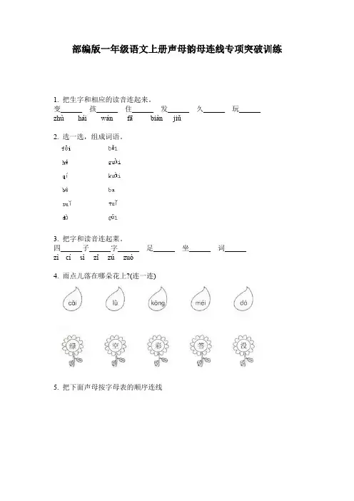 部编版一年级语文上册声母韵母连线专项突破训练