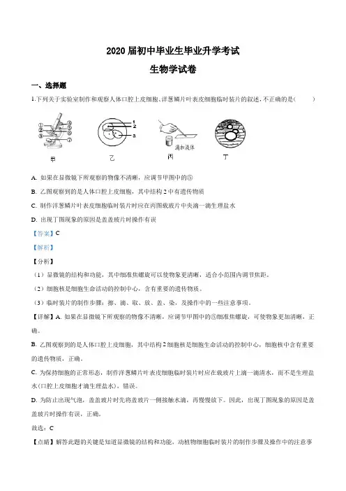 精品解析：辽宁省营口市2019年中考生物试题(解析版)