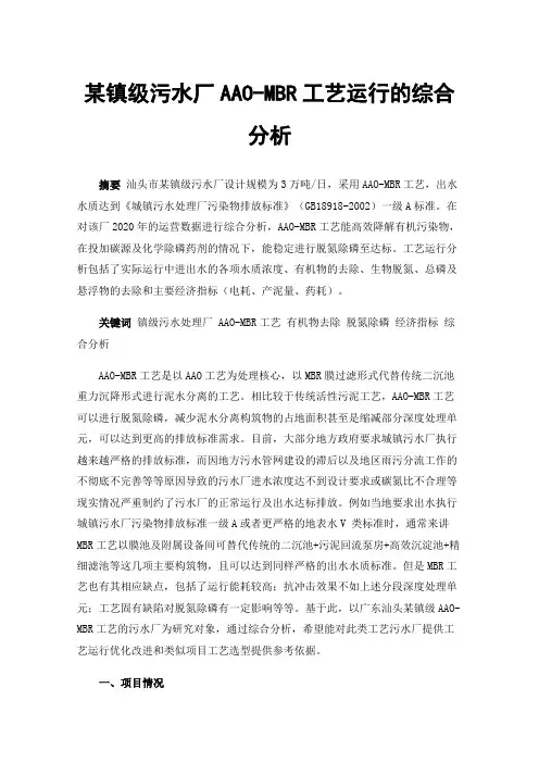 某镇级污水厂AAO-MBR工艺运行的综合分析