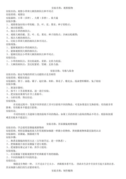 冀教版科学六年级上册实验