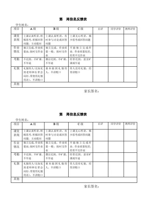 一周反馈表)