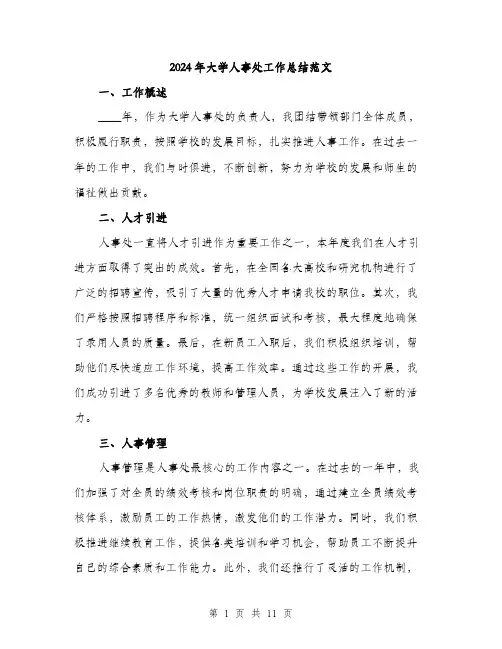 2024年大学人事处工作总结范文(四篇)