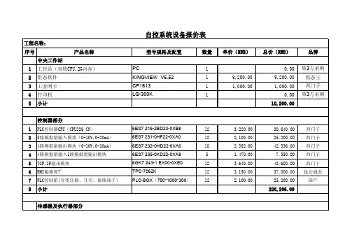 自控系统设备报价表 (2)