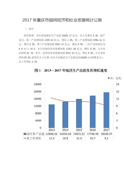 2017年重庆市国民经济和社会发展统计公报