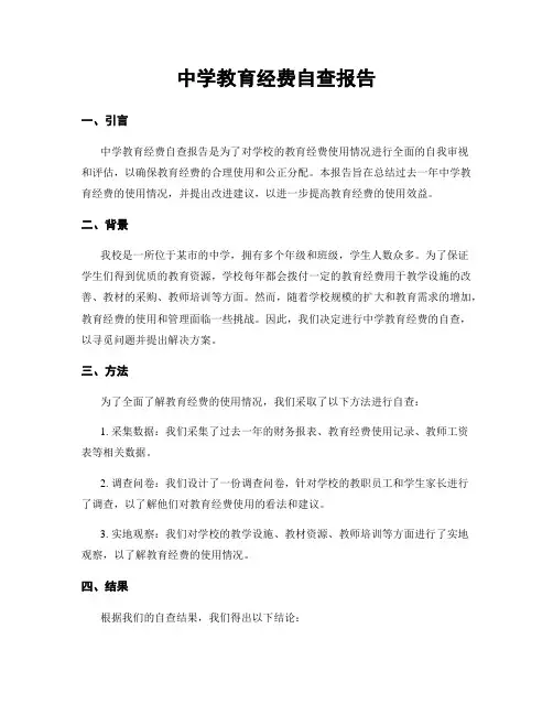 中学教育经费自查报告