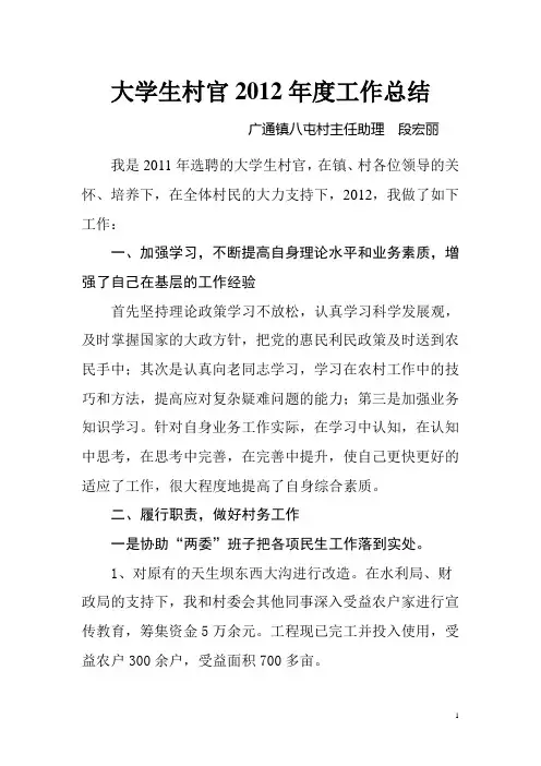大学生村官2012年度个人工作总结
