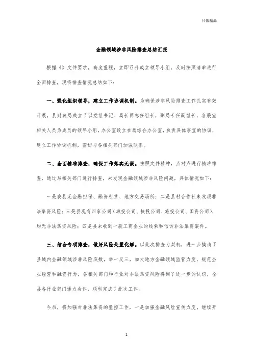 金融领域涉非风险排查总结汇报