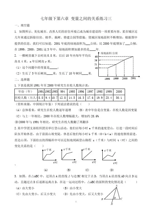 七年级下第六章 变量之间的关系练习三