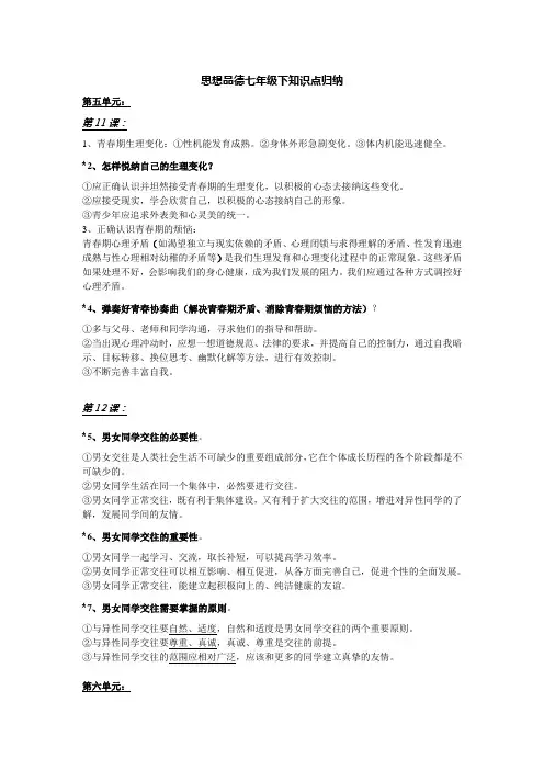 七年级政治下册知识点归纳