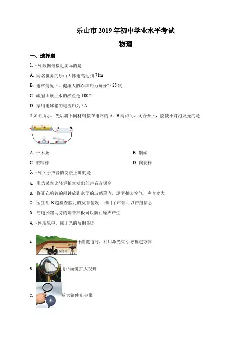 2019年四川省乐山市中考物理试题(原卷+解析版)真题含答案