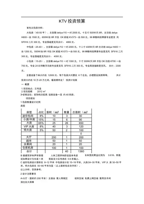 KTV投资预算