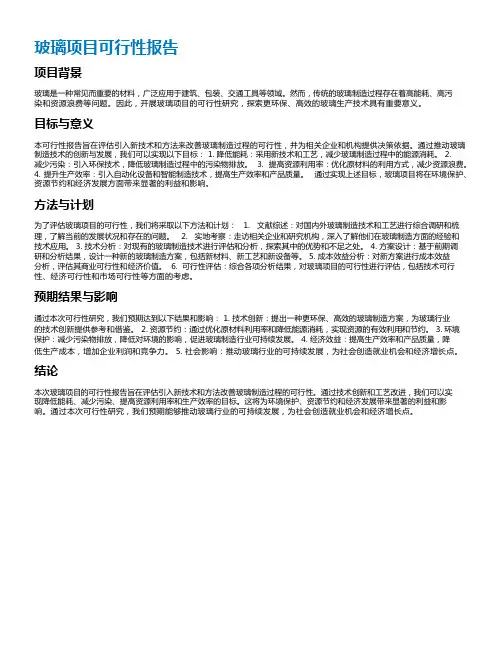 玻璃项目可行性报告