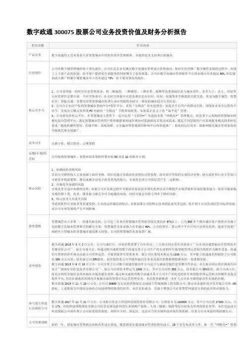 数字政通300075股票公司业务投资价值及财务分析报告
