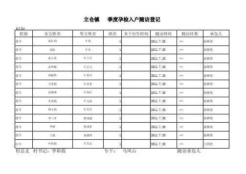 入户孕检随访表