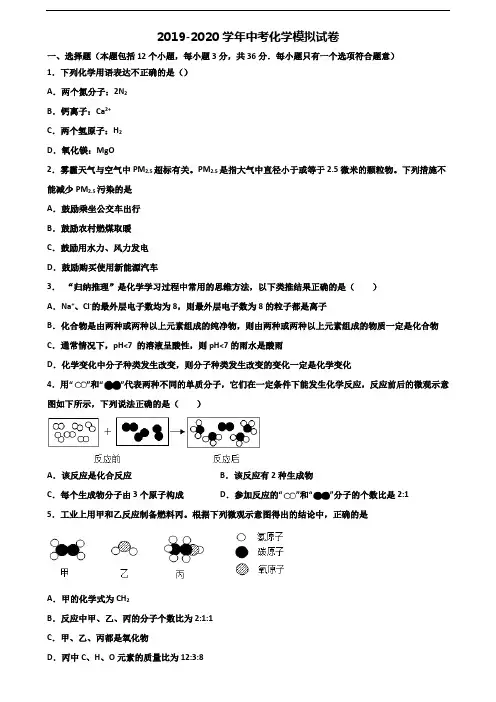 湖南省常德市2019-2020学年中考化学达标测试试题