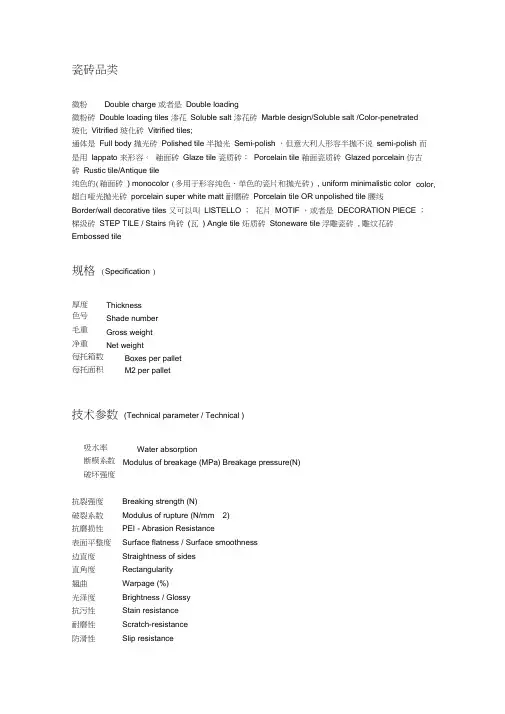 陶瓷品类英文名词