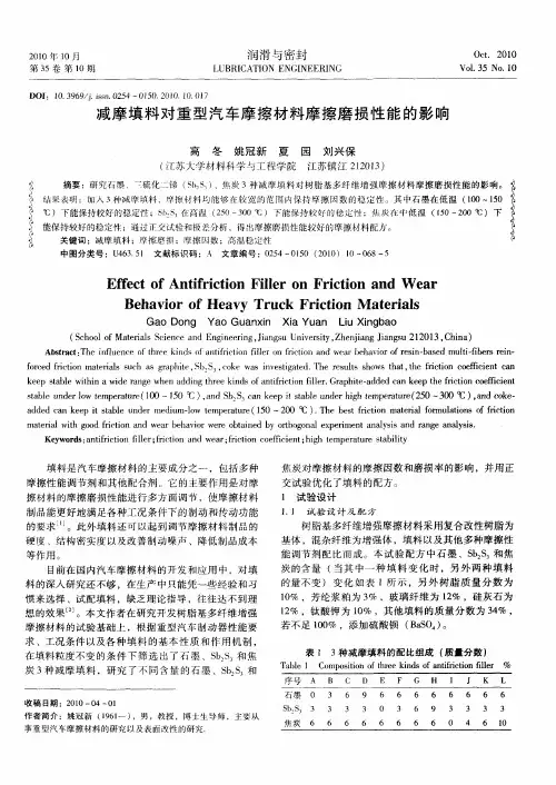 减摩填料对重型汽车摩擦材料摩擦磨损性能的影响