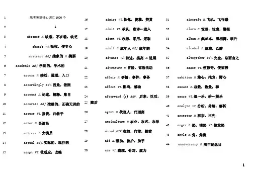 最新高考英语核心词汇1000个-打印版