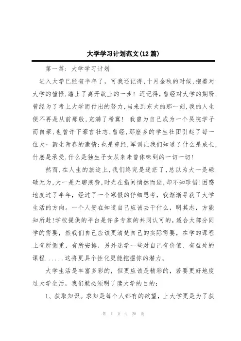 大学学习计划范文(12篇)