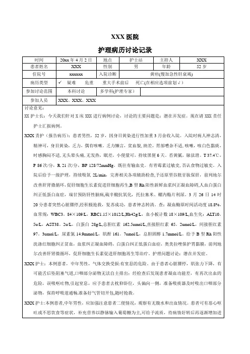 护理疑难病例讨论【范本模板】
