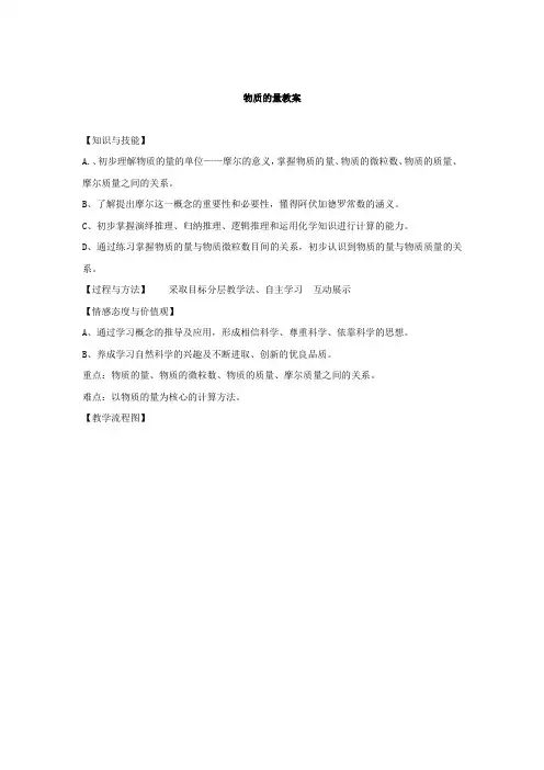 高中化学_化学中常用的物理量——物质的量教学设计学情分析教材分析课后反思