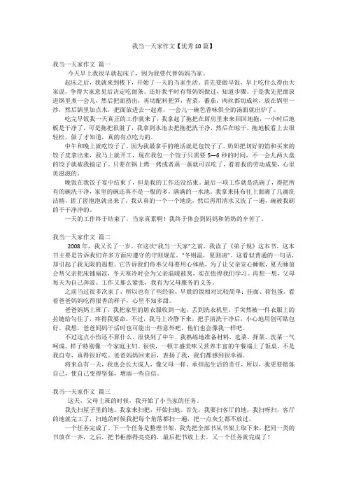 我当一天家作文【优秀10篇】