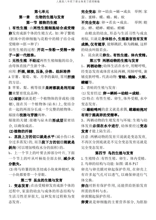 人教版八年级下册生物复习提纲精编