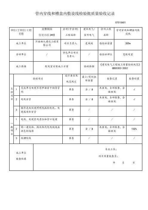 6管内穿线和槽盒内敷设线检验批质量验收记录