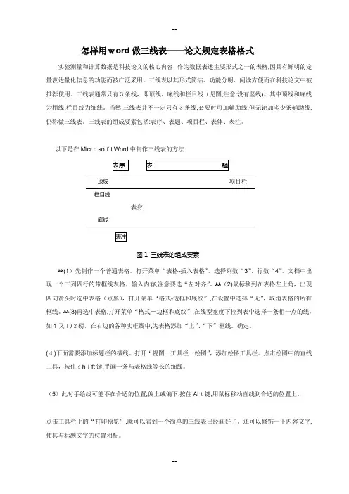 怎样用word做三线表论文规定表格格式