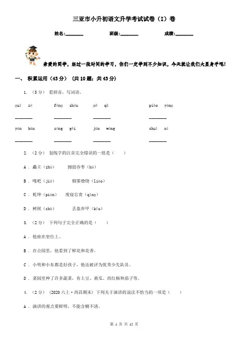 三亚市小升初语文升学考试试卷(I)卷