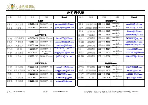 金孔雀集团通讯录