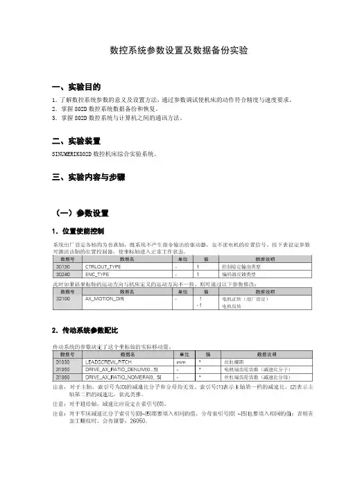 数控系统参数设置及数据备份