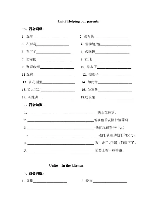 [译林版]5B期末复习U5-U8四会词组句型默写整理