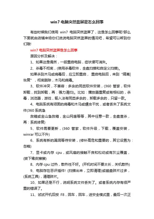 win7电脑突然蓝屏是怎么回事