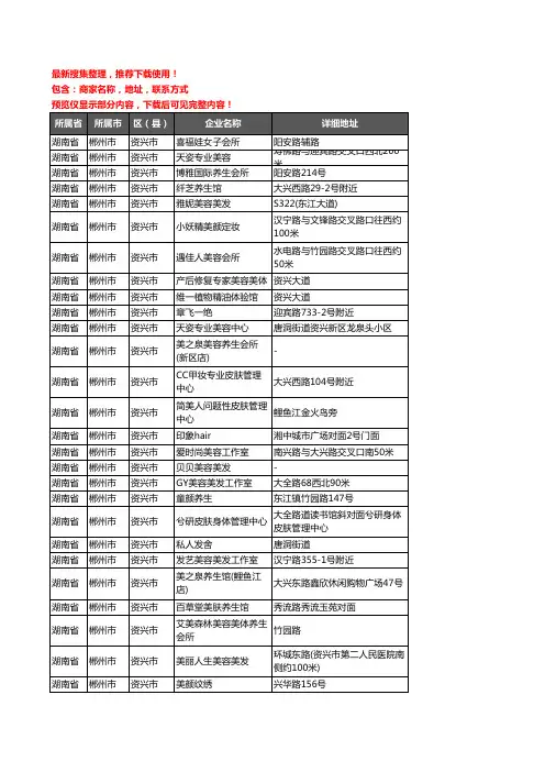 新版湖南省郴州市资兴市美容院企业公司商家户名录单联系方式地址大全76家