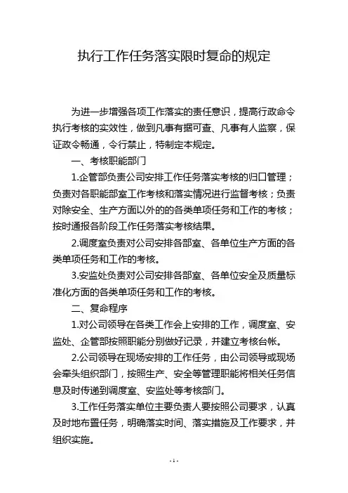 执行工作任务落实限时复命的规定
