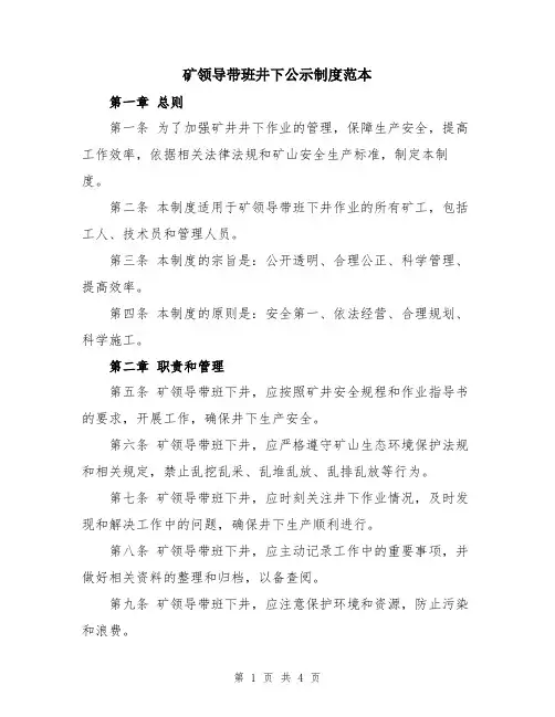 矿领导带班井下公示制度范本