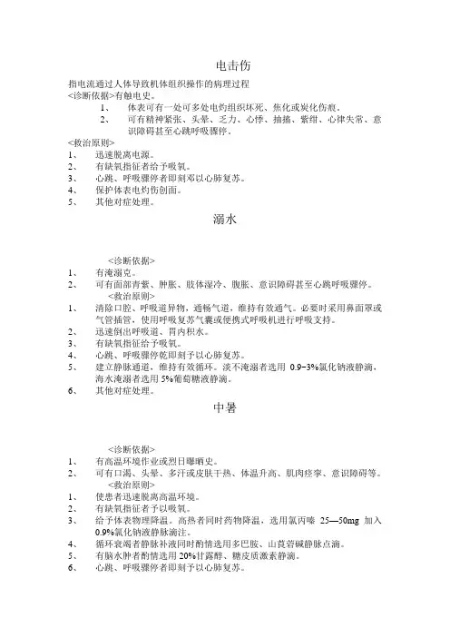 电击伤,溺水,中暑,动物性伤害
