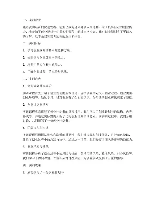 创业规划计划书实训报告