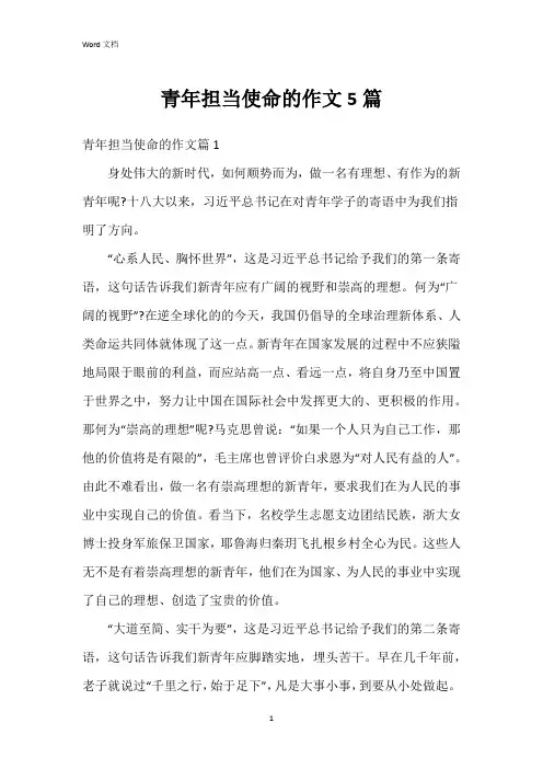 青年担当使命的作文5篇