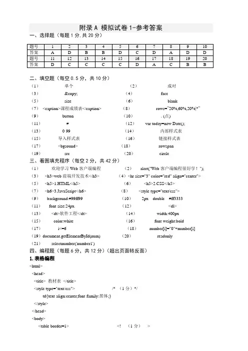 附录A_模拟试卷1_参考答案