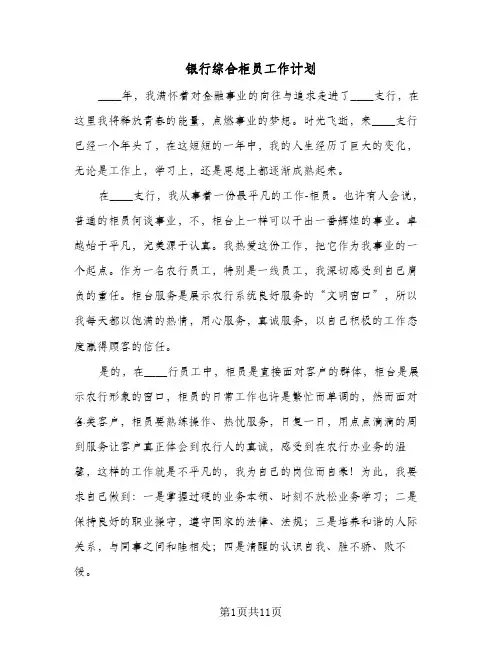 2024年银行综合柜员工作计划（五篇）