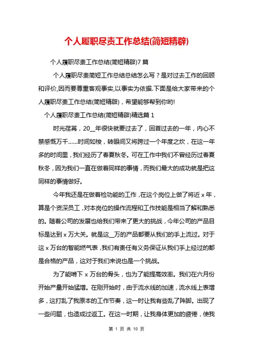 个人履职尽责工作总结(简短精辟)